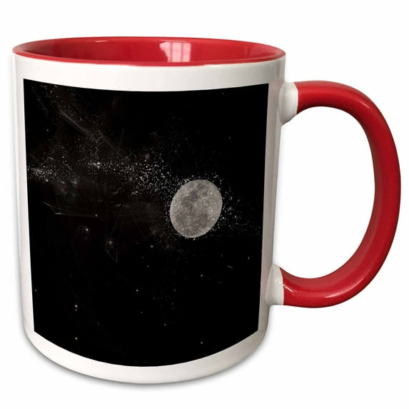 3drose, Full Moon in Black and White with Floating Space Dust, 11oz Two-tone Red Mug