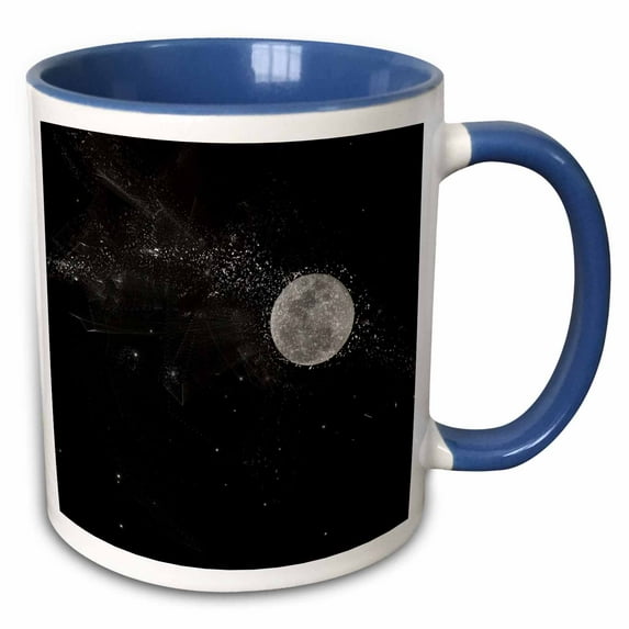 3drose, Full Moon in Black and White with Floating Space Dust, 15oz Two-tone Blue Mug