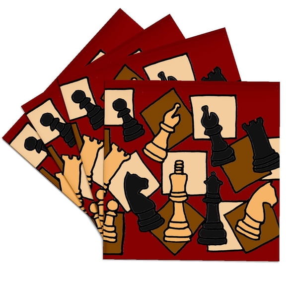 3dRose, Fun Chess Game Pieces Art Abstract, Set of 4 Ceramic Tile Coasters