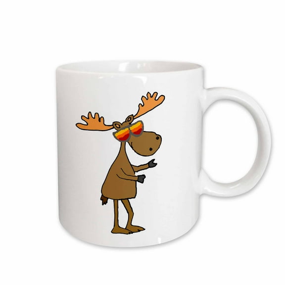 3drose, Fun Cool Moose Wearing Sunglasses Cartoon, 11oz Mug
