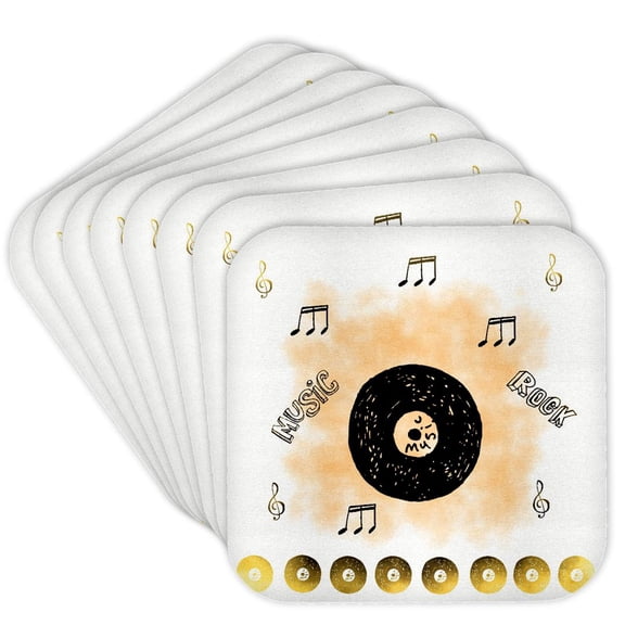 3drose, Fun Gold Musical Notes Records Art - Music, Set of 8 Coasters - Soft