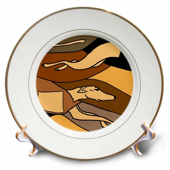 3dRose, Fun Greyhound Racing Dog Art Abstract, 8 inch Porcelain Plate