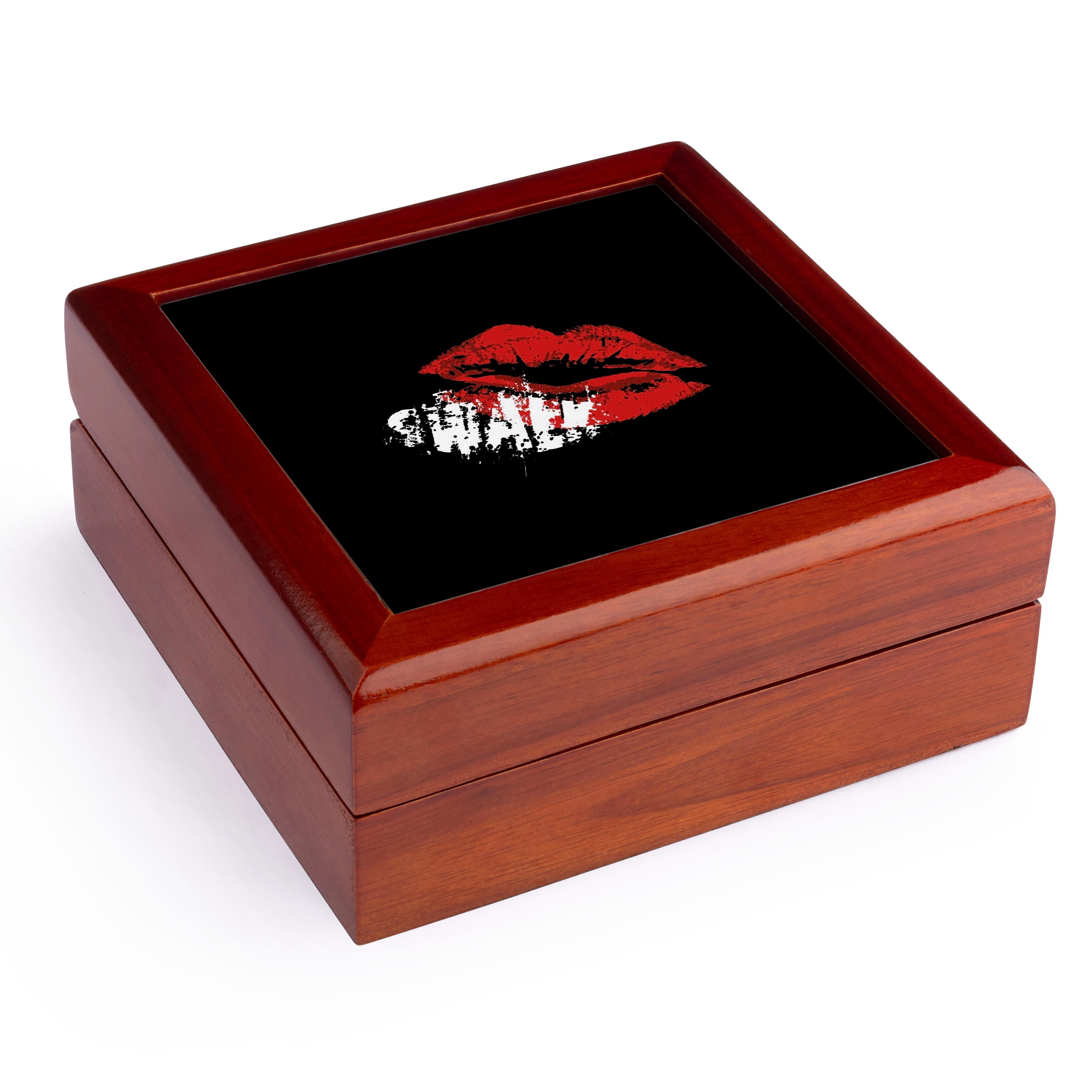 3dRose, Fun SWALK Postal Abbreviation With Sweetheart Red Lipstick Kiss , Jewelry Box 5.5x5.5 inch with 4 inch tile