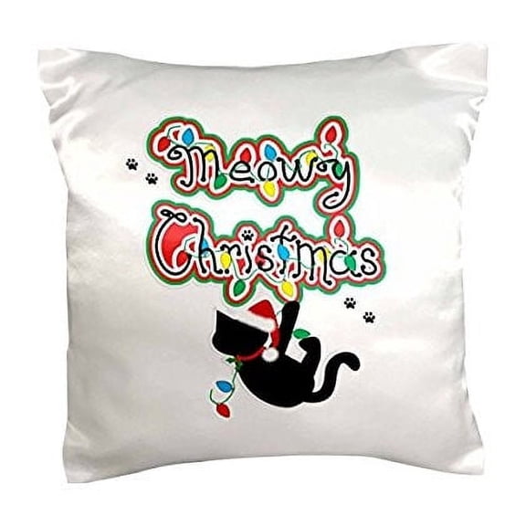 3dRose, Fun Whimsical Meowy Christmas Black Santa Kitty Cat, 16x16 inch Pillow Case