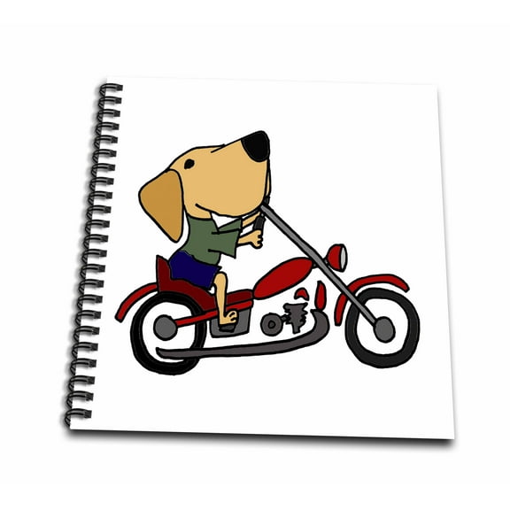 3dRose, Fun Yellow Labrador Retriever Dog Riding Red Motorcycle, Drawing Book 8 x 8 inch