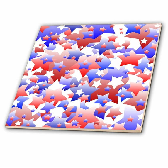 3dRose, Fun stars pattern in red white and blue, 12 Inch Ceramic Tile