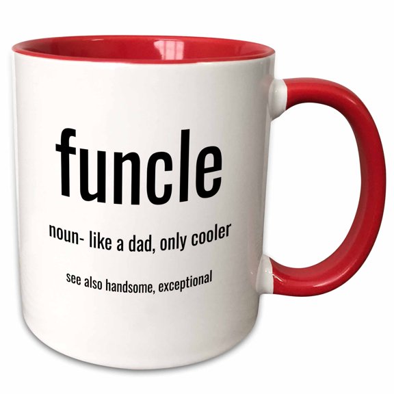 3drose, Funcle, Noun Like a Dad, Only Cooler, Black Lettering on White Background, 11oz Two-tone Red Mug