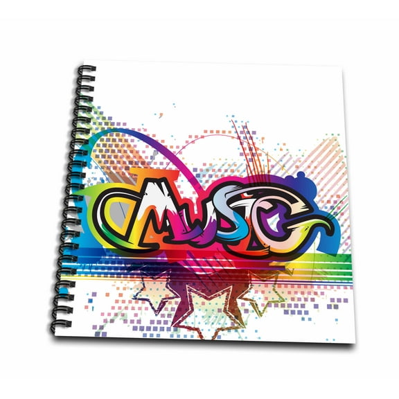 3dRose, Funky Graffiti Music Text Pop Art Design WIth Stars, Drawing Book 8 x 8 inch