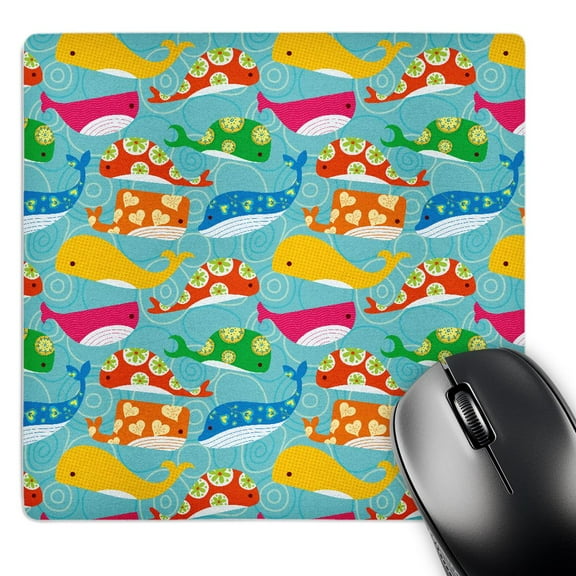 3dRose, Funky Pattern and Colorful Cute Whales Fish Animal Pattern, MousePad