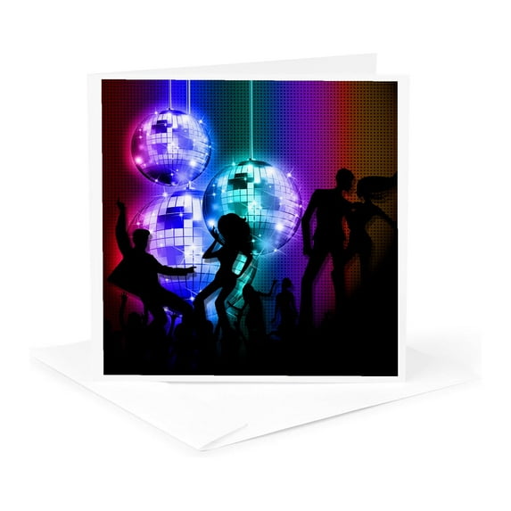 3drose, Funky Retro Disco Ball Dance Party from the 80s, 1 Greeting Card with Envelope