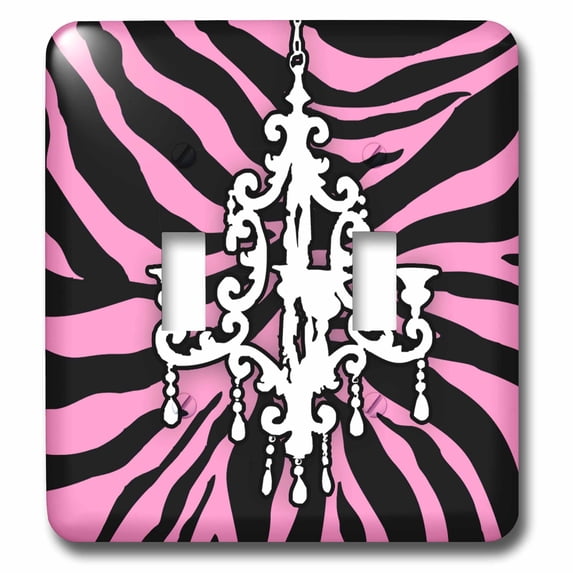 3dRose, Funky pink zebra print with chic white chandelier, double toggle switch