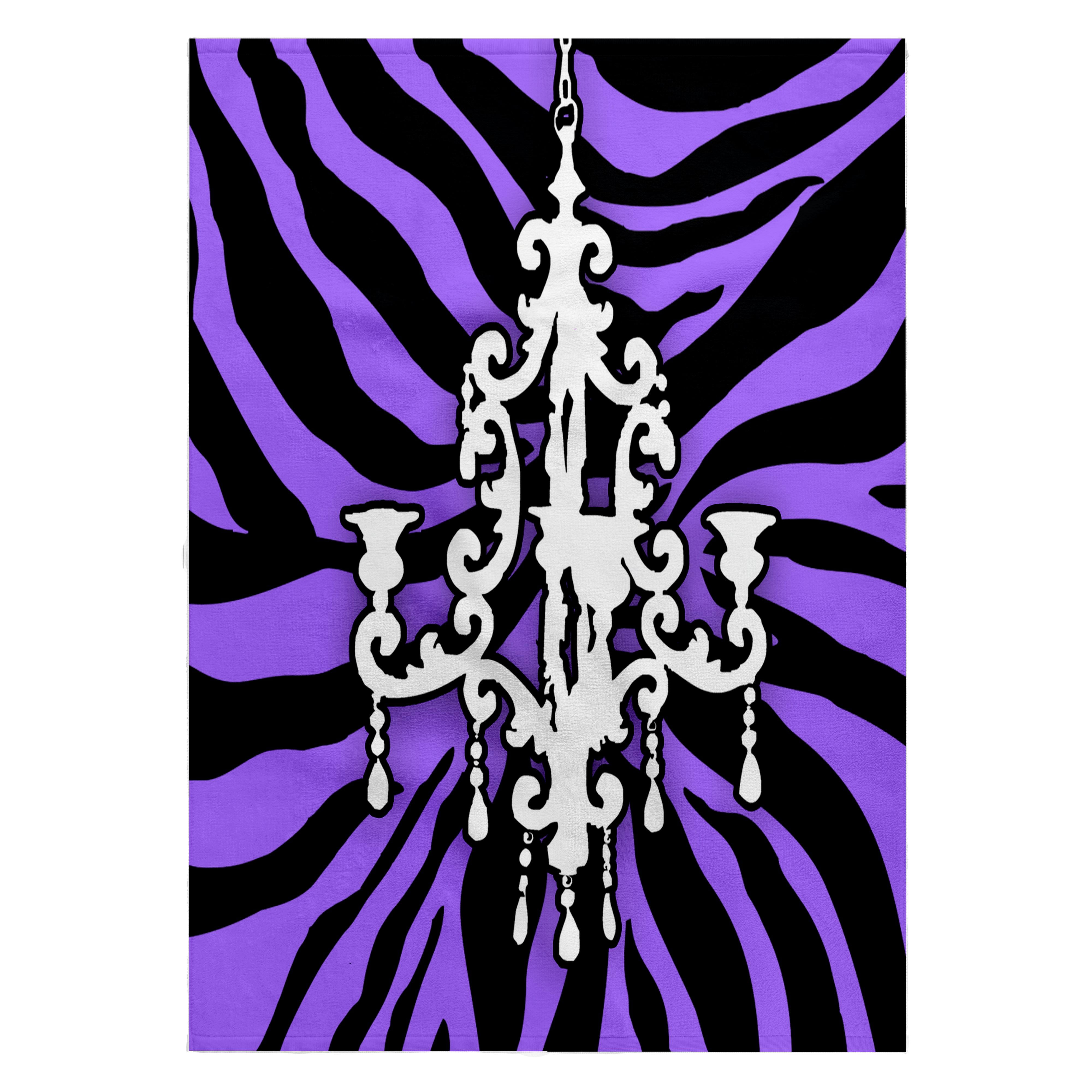3dRose, Funky purple zebra print with chic white chandelier, 22x30 Bath Hand Pool Towel
