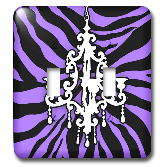 3dRose, Funky purple zebra print with chic white chandelier, double toggle switch