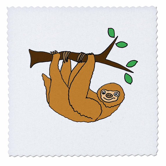3dRose, Funny Artistic Sloth Hanging from Tree Art, 6x6 inch quilt square