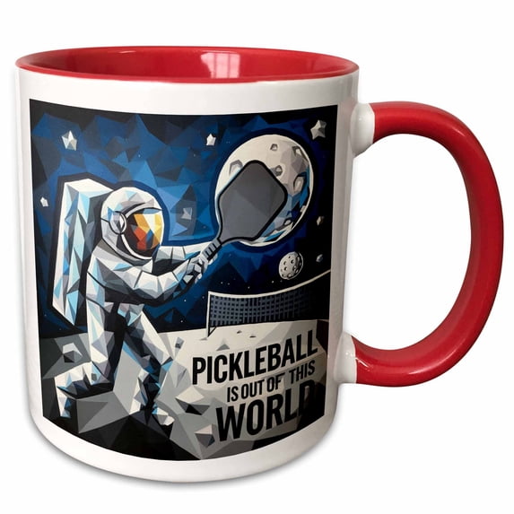 3drose, Funny Astronaut Pickleball Player Pickleball Is Out of This World, 15oz Two-tone Red Mug