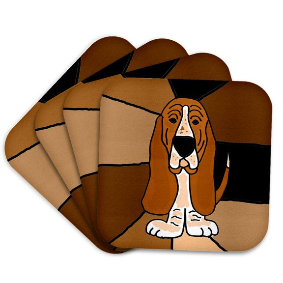 3dRose, Funny Basset Hound Puppy Dog Art, Set of 4 Coasters - Soft