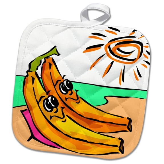 3dRose, Funny Beach Bananas Relaxation, 8x8 Potholder