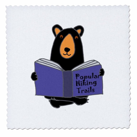 3dRose, Funny Black Bear Reading Hiking Trails Book, 8x8 inch quilt square