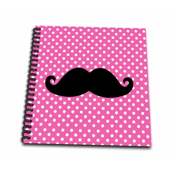 3dRose, Funny Black Mustache on Pink Polka Dots, Drawing Book 8 x 8 inch