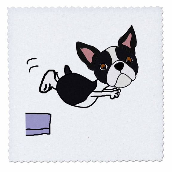3dRose, Funny Boston Terrier Dog Diving off Diving Board Cartoon, 8x8 inch quilt square