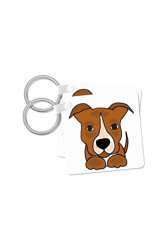 , Funny Brown and White Pitbull Puppy Dog, set of 2 Key Chains