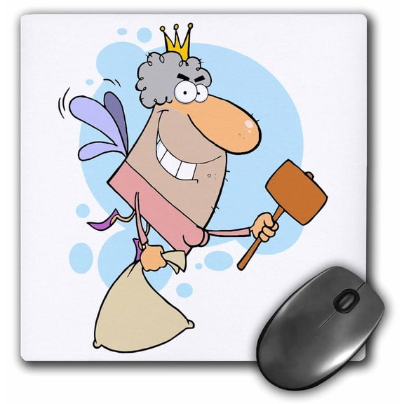 3dRose, Funny Cartoon Tooth Fairy With Mallot, MousePad