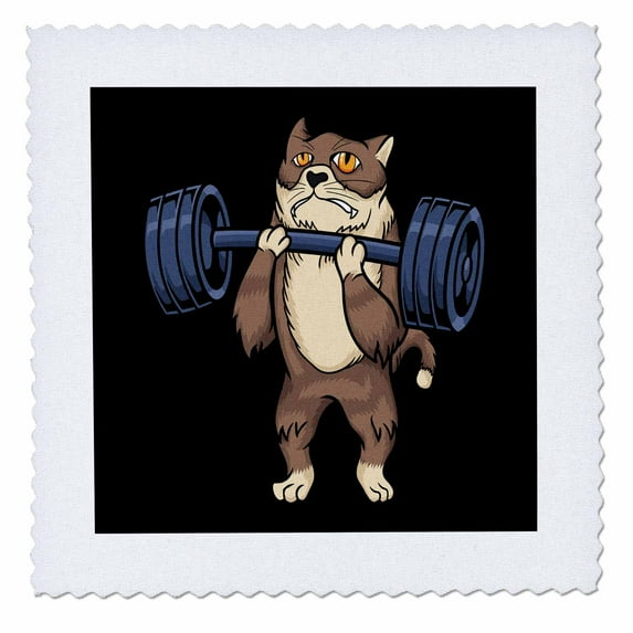 3dRose, Funny Cat with Weightlifting for Gym and Bodybuilder Lovers, 10x10 inch quilt square
