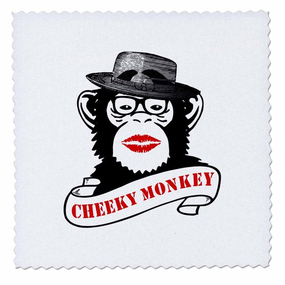 3dRose, Funny Cheeky Monkey Design- Chimpanzee with Hat and Lipstick, 12x12 inch quilt square