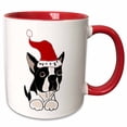thumbnail image 1 of 3drose, Funny Christmas Boston Terrier Dog in Santa Hat, 11oz Two-tone Red Mug, 1 of 6