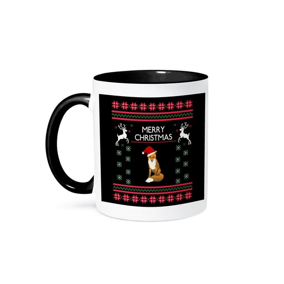 3dRose, Funny Christmas Fox Christmas Xmas Style, 15oz Two-Tone Black Mug