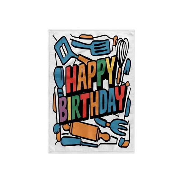 3dRose, Funny Cool Abstract Happy Birthday Text and Cooking Chef Tools, 15x22 Hand Towel