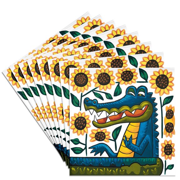 3drose, Funny Cool Alligator with Sunflowers Animals Gators Cubism Abstract, Set of 8 Ceramic Tile Coasters