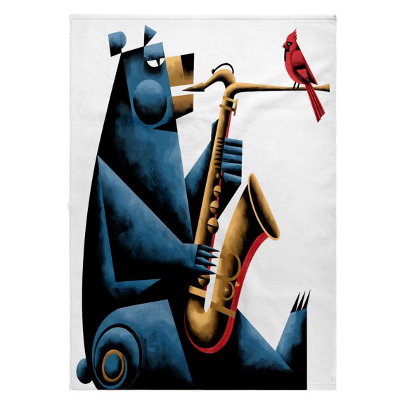 3dRose, Funny Cool Bear Playing Saxophone Jazz Music and Cardinal Abstract, 22x30 Bath Hand Pool Towel