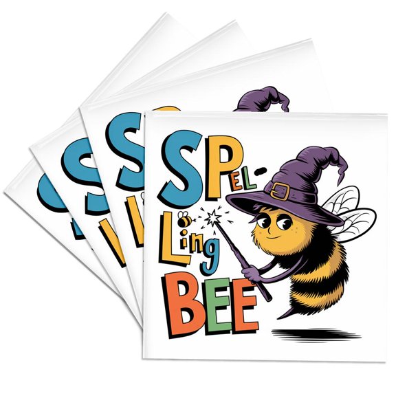 3drose, Funny Cool Bee Wizard with Magic Wand Is a Spelling Bee Satire, Set of 4 Ceramic Tile Coasters