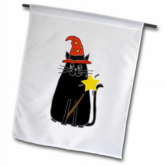 3dRose, Funny Cool Black Cat in Witch hat with Magic Wand Halloween , 18 x 27 inch Garden Flag