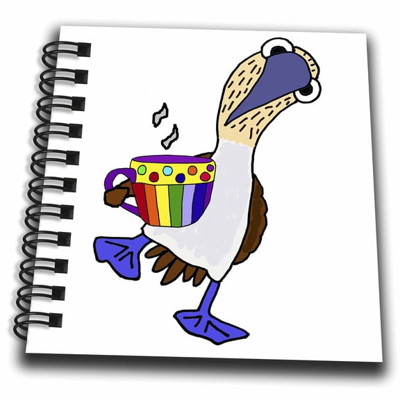 3dRose, Funny Cool Blue-footed Booby Bird Drinking Coffee Cartoon, Mini Notepad 4 x 4 inch