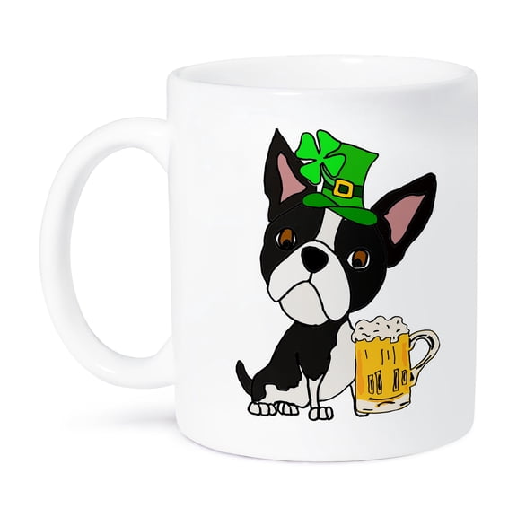 3dRose, Funny Cool Boston Terrier Drinking Beer St Patricks Day Art, 11oz Mug
