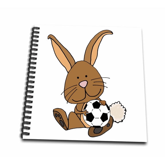 3dRose, Funny Cool Brown Bunny Rabbit Playing Soccer Cartoon, Mini Notepad 4 x 4 inch
