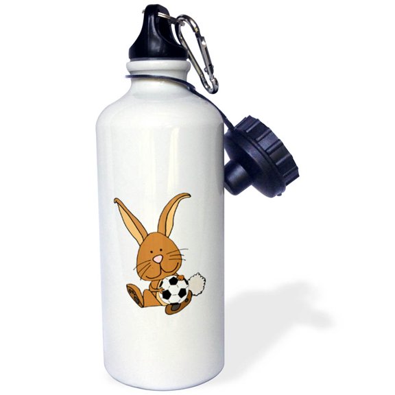 3dRose, Funny Cool Brown Bunny Rabbit Playing Soccer Cartoon, Flip Straw 21oz Water Bottle