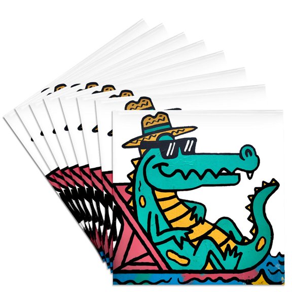 3drose, Funny Cool Colorful Alligator in Sunglasses Beach Graffiti, Set of 8 Ceramic Tile Coasters