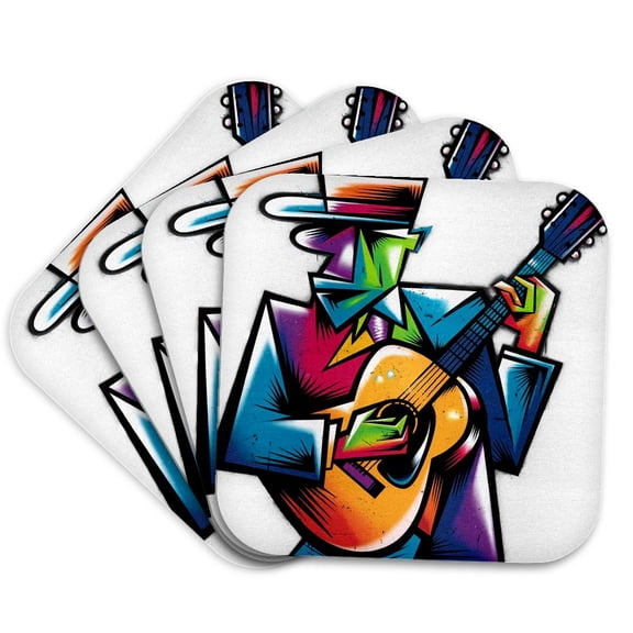 3drose, Funny Cool Colorful Guitar Player Jazz Music Graffiti Abstract, Set of 4 Coasters - Soft