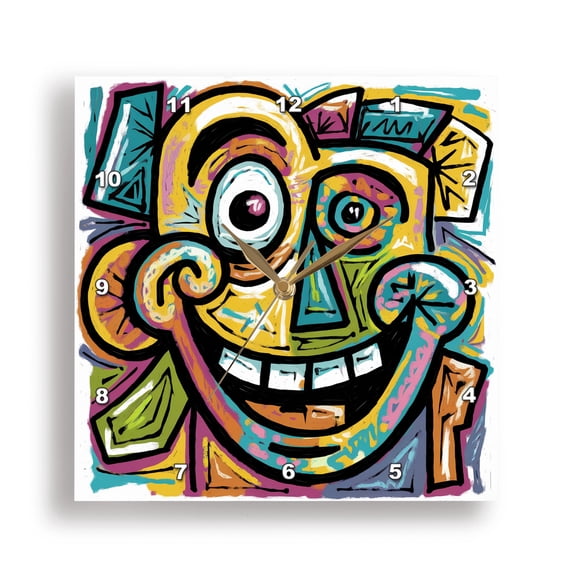 3dRose, Funny Cool Colorful Smiling Happy Face Dude Graffiti Abstract, 15x15 Wall Clock
