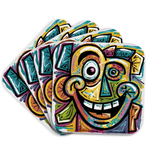 3drose, Funny Cool Colorful Smiling Happy Face Dude Graffiti Abstract, Set of 4 Coasters - Soft
