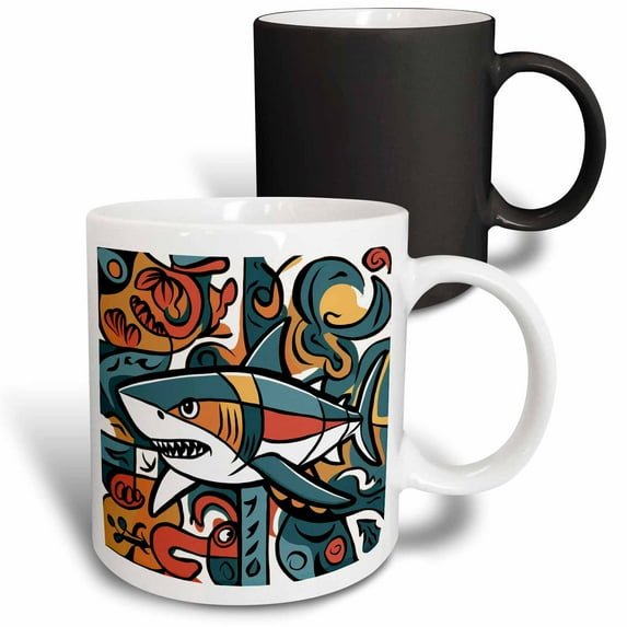 3drose, Funny Cool Colorful Swimming Shark Beach Abstract Art, 11oz Magic Transforming Mug