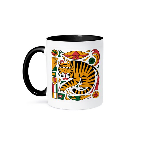 3dRose, Funny Cool Colorful Tiger Tribal Art Abstract Jungle Cat Animal, 11oz Two-Tone Black Mug