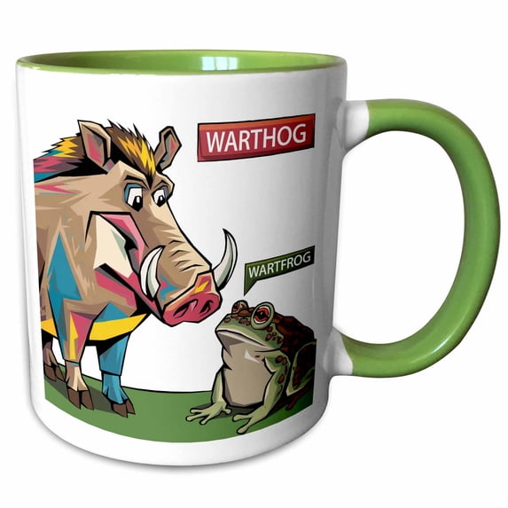 3drose, Funny Cool Colorful Warthog Talking to Wartfrog or Toad Pun, 11oz Two-tone Green Mug