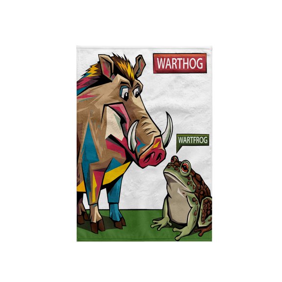 3dRose, Funny Cool Colorful Warthog talking to Wartfrog or Toad Pun, 15x22 Hand Towel