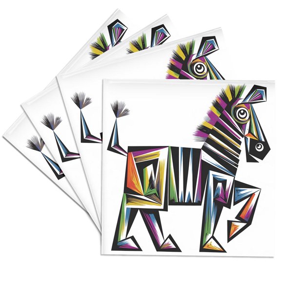 3dRose, Funny Cool Colorful Zebra Tribal Art Abstract Jungle Animal, Set of 4 Ceramic Tile Coasters