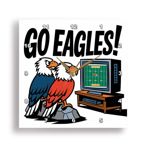 3dRose, Funny Cool Eagles watching Football Game on TV Sports Satire, 15x15 Wall Clock