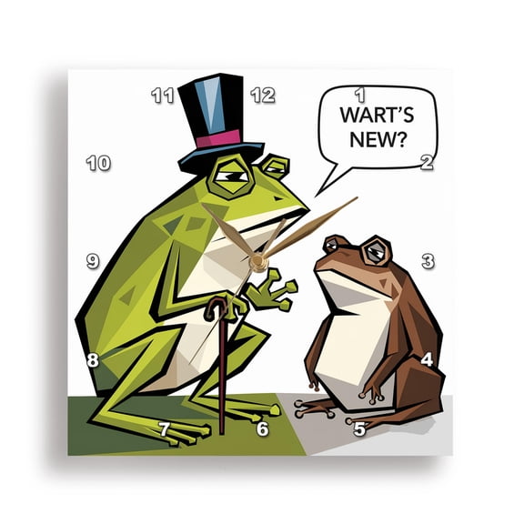 3dRose, Funny Cool Frog asking Toad Warts New Pun Animals, 15x15 Wall Clock